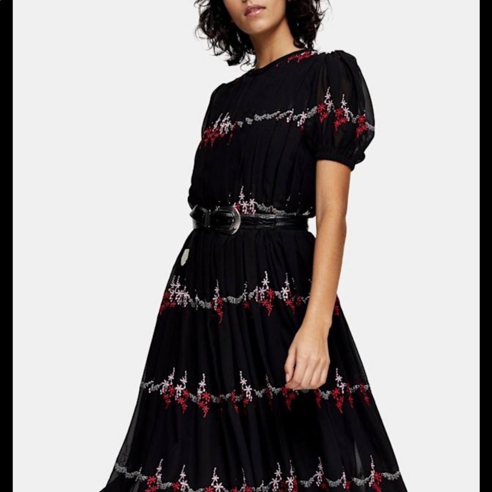 Topshop Black and Red Midi Dress